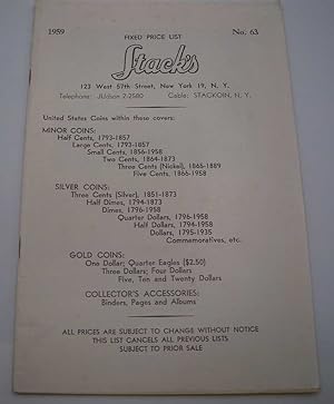 Stack's Fixed Price List No. 63, 1959 (United States Coins Catalog)
