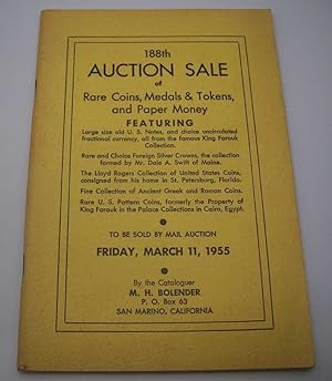 188th Auction Sale of Rare Coins, Medals and Tokens and Paper Money by M.H. Bolender, March 11, 1955
