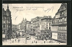 Ansichtskarte Frankfurt a. M., Zeil von der Constablerwache mit Geschäften und Strassenbahn