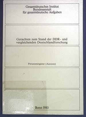 Seller image for Gutachten zum Stand der DDR- und vergleichenden Deutschlandforschung Personenregister (Autoren). for sale by books4less (Versandantiquariat Petra Gros GmbH & Co. KG)