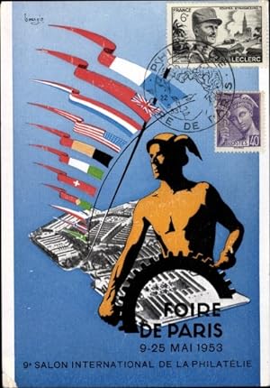 Ansichtskarte / Postkarte Foire de Paris, Mai 1953, Salon International de la Philatelie, Frankre...