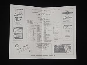 Seller image for Programmzettel Bhnen der Stadt Kln in der Aula der Universitt 1950/51. WILHELM TELL von Schiller. Insz./ Bearb.: Herbert Maisch, Bhnenbild/ Kostme: Max Fritzsche. Mit Gerhard Becker (Tell), Werner Hessenland, Walter Kottenkamp, Heidi Kuhlmann, Irmgard Frst, Marlene Riphahn, Birgid Fllenbach, Christa Schwertfeger, Paul Brks, Kaspar Brninghaus for sale by Fast alles Theater! Antiquariat fr die darstellenden Knste