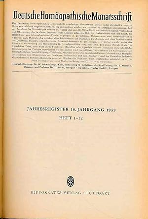 Deutsche Homöopathische Monatsschrift. 10. Jahrgang 1959 Herausgegeben im Auftrage des Deutschen ...