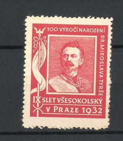 Seller image for Reklamemarke Praze, IX. Slet Vsesokolsky 1932, Portrait Dr. Miroslav Tyrse for sale by Bartko-Reher