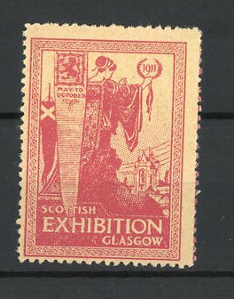 Image du vendeur pour Reklamemarke Glasgow, Scottish Exhibition 1911, Gttin blickt auf den Ort mis en vente par Bartko-Reher