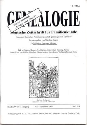 Genealogie. Schäfer und Hirten in der frühen Neuzeit. Band 27/54 Jahrgang. Heft 7-9/September 2005.