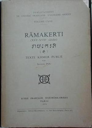 Image du vendeur pour Ramakerti I (XVI-XVII) - Texte Khmer Publie mis en vente par SEATE BOOKS