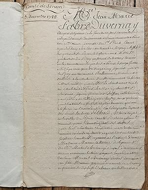 Déclaration sèche fournie au Terrier du Comté de SERVON - FABRE DUVERNAY - 1788