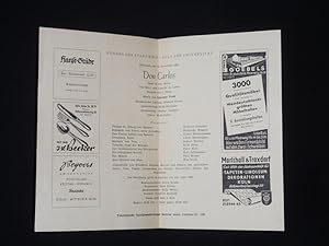 Immagine del venditore per Programmzettel Bhnen der Stadt Kln in der Aula der Universitt 1951/52. Oper DON CARLOS von Mery/ du Locle, Verdi (Musik). Musikal. Ltg.: Richard Kraus, Insz.: Erich Bormann, Ausstattung: Walter Gondolf. Mit Albert Weikenmeier (Don Carlos), Gerhard Grschel, Walburga Wegner, Lilian Benningsen, Robert Blasius, Ruth Hoen, Peter Nohl, Karl Schiebener, Paul Weber, Else Veith venduto da Fast alles Theater! Antiquariat fr die darstellenden Knste