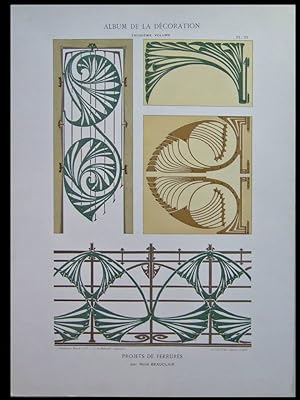 ART NOUVEAU IRONWORKS, RENE BEAUCLAIR - 1901 PRINT - FRENCH ART NOUVEAU - FERRONNERIE - LITHOGRAPHIE