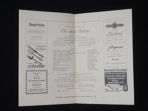 Bild des Verkufers fr Programmzettel Bhnen der Stadt Kln in der Aula der Universitt 1951/52. DIE SCHNE HELENA von Meilhac/ Halevy, Offenbach (Musik). Musikal. Ltg.: Gerd Heidger, Insz.: Dr. Bruno Heyn, Bhnenbild: Walter Gondolf, Kostme: Wera Schawlinsky. Mit Inge Maisch (die schne Helena), Felix Knpper (Agamemnon), Hanns Bosenius (Menelaus), Gisela Sablowski, Ruth Hoen, Elinor Lang, Arnim Servaes zum Verkauf von Fast alles Theater! Antiquariat fr die darstellenden Knste