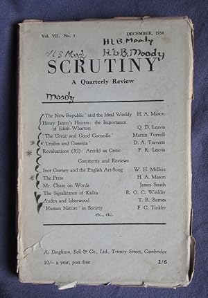 Bild des Verkufers fr Scrutiny, A Quarterly Review: Vol. VII No 3 December, 1938 zum Verkauf von C L Hawley (PBFA)