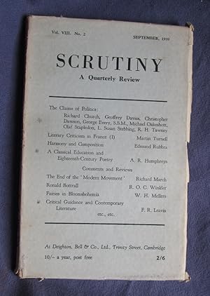 Seller image for Scrutiny, A Quarterly Review: Vol. VIII No 2 September, 1939 for sale by C L Hawley (PBFA)