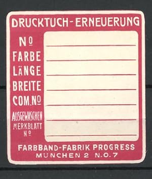 Bild des Verkufers fr Reklamemarke Mnchen, Drucktuch-Erneuerung, Farbband-Fabrik Progress zum Verkauf von Bartko-Reher