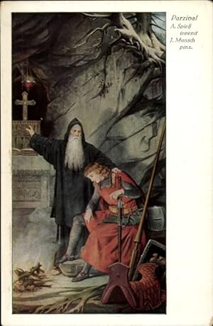 Bild des Verkufers fr Knstler Ansichtskarte / Postkarte Munsch, J., Parzival, Geistlicher, Kreuz zum Verkauf von akpool GmbH