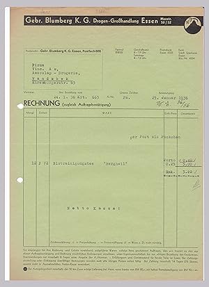 Rechnung Gebr. Blumberg Drogen-Großhandlung Medikamente Essen 1936