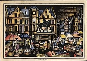 Künstler Ansichtskarte / Postkarte Marten, Franz, Düsseldorf am Rhein, Gesolei 1926, Marktplatz