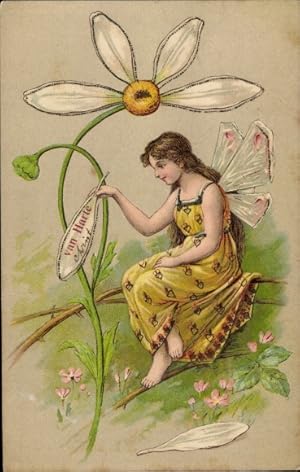 Ansichtskarte / Postkarte Glücksfee auf dem Zweig reißt ein Blumenblatt, Van Harte