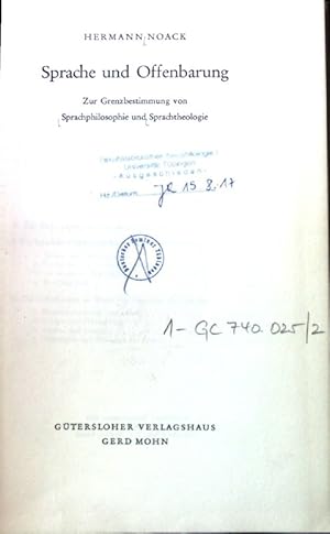 Imagen del vendedor de Sprache und Offenbarung: Zur Grenzbestimmung von Sprachphilosophie und Sprachtheologie. a la venta por books4less (Versandantiquariat Petra Gros GmbH & Co. KG)