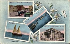 Seller image for Ansichtskarte / Postkarte Malta, Piazza St. Floriana, Grand Harbour, Royal Opera House, Gozo Boat for sale by akpool GmbH