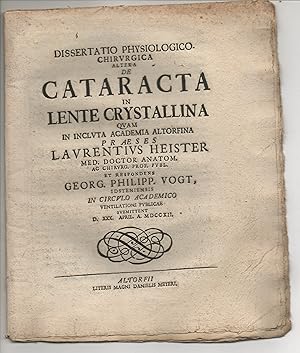 Bild des Verkufers fr Dissertatio physiologico-chirurgica de cataracta in lente crystallina (2). zum Verkauf von Wissenschaftliches Antiquariat Kln Dr. Sebastian Peters UG