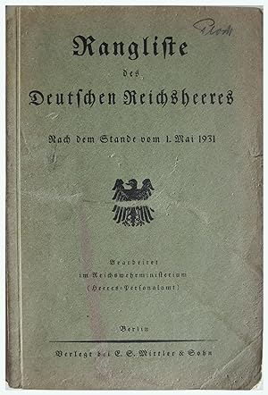 Bild des Verkufers fr Rangliste des Deutschen Reichsheeres zum Verkauf von Entelechy Books