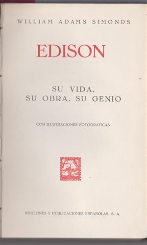 Imagen del vendedor de EDISON. SU VIDA, SU OBRA, SU GENIO a la venta por LIBRERIA TORMOS