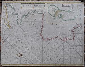 Antique Map-COAST-EUROPE-ENGLAND-SPAIN-FRANCE-SEA CHART-Mount-Page-c.1750