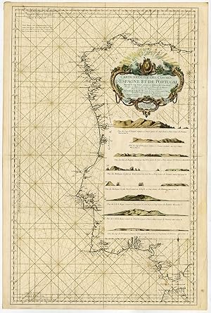 Rare Antique map-PORTUGAL-SPAIN-COASTAL-SEA CHART-Bellin-1751