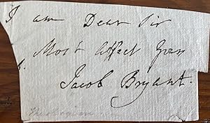 Signature with salutation from a letter of Jacob Bryant