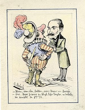"COQUELIN aîné et Edmond ROSTAND" Dessin colorié de B. MOLOCH (HIGH LIFE TAYLOR)