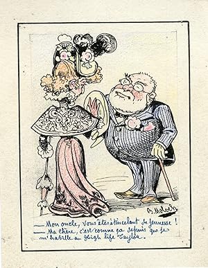 "Francisque SARCEY" Dessin de presse colorié de B. MOLOCH (HIGH LIFE TAYLOR)