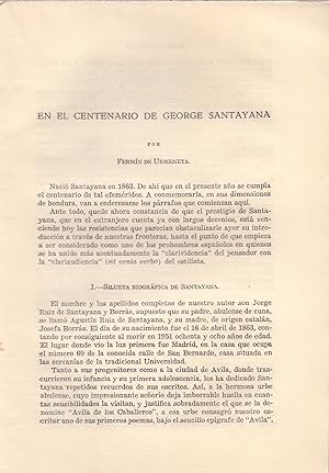 Imagen del vendedor de EN EL CENTENARIO DE GEORGE SANTAYANA (EXTRAIDO ORIGINAL DEL AO 1962, ESTUDIO COMPLETO TEXTO INTEGRO) a la venta por Libreria 7 Soles