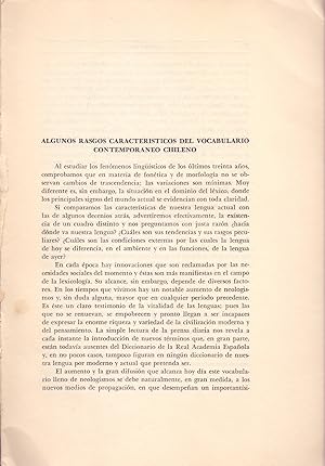 Imagen del vendedor de ALGUNOS RASGOS CARACTERISTICOS DEL VOCABULARIO CONTEMPORANEO CHILENO (EXTRAIDO ORIGINAL DEL AO 1969, ESTUDIO COMPLETO TEXTO INTEGRO) a la venta por Libreria 7 Soles