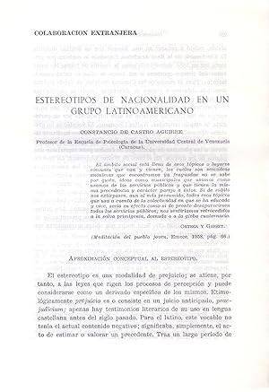 Immagine del venditore per ESTEREOTIPOS DE NACIONALIDAD EN UN GRUPO LATINOAMERICANO (EXTRAIDO ORIGINAL DEL AO 1968, ESTUDIO COMPLETO TEXTO INTEGRO) venduto da Libreria 7 Soles