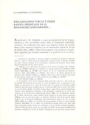 Immagine del venditore per EXCLAMACIONES TURCAS Y OTROS RASGOS ORIENTALES EN EL ROMANCERO JUDEO-ESPAOL (EXTRAIDO ORIGINAL DEL AO 1970 ESTUDIO COMPLETO TEXTO INTEGRO) venduto da Libreria 7 Soles