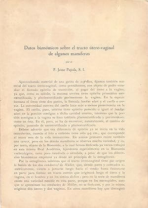 Seller image for DATOS BIONOMICOS SOBRE EL TRACTO UTERO-VAGINAL DE ALGUNOS MAMIFEROS (EXTRAIDO ORIGINAL DEL AO 1949, ESTUDIO COMPLETO TEXTO INTEGRO) for sale by Libreria 7 Soles