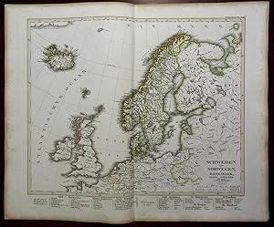 North Sea British Isles Scandinavia Iceland Ireland 1857 Stulpnagel detailed map