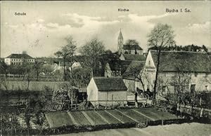 Ansichtskarte / Postkarte Bucha Dahlen in Sachsen, Gasthaus H. Reinert, Kirche, Schule