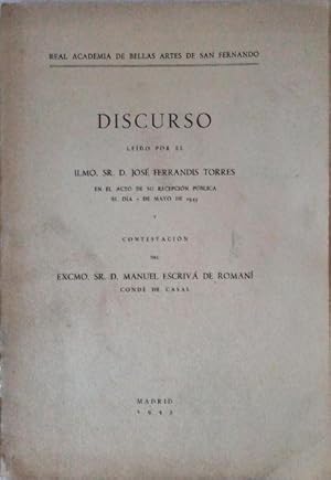 Bild des Verkufers fr DISCURSO LEDO POR EL ILMO. SR. D. . Y CONTESTACIN DEL EXCMO. SR. D. . CONDE DE CASAL. zum Verkauf von Livraria Castro e Silva