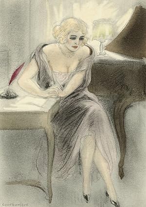 estampe aquarellée pochoir pour CHÉRI de Colette 1949 amour mode