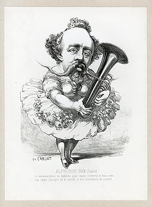 "Alphonse SAX (Junior) par Etienne CARJAT" Caricature originale entoilée 1862