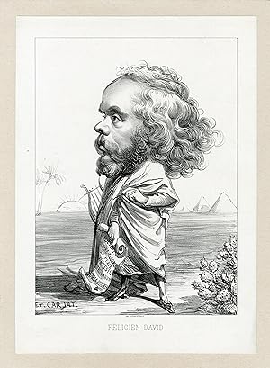 "Félicien DAVID par Etienne CARJAT" Caricature originale entoilée 1862