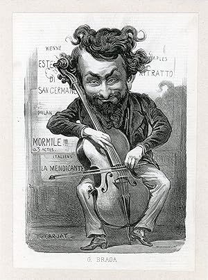 "Gaetano BRAGA par Etienne CARJAT" Caricature originale entoilée 1865