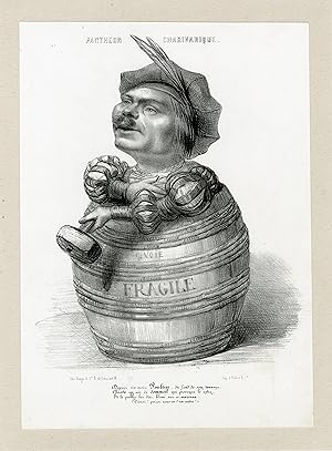 "POULTIER (Ténor) par Benjamin ROUBAUD" Caricature originale entoilée 1842