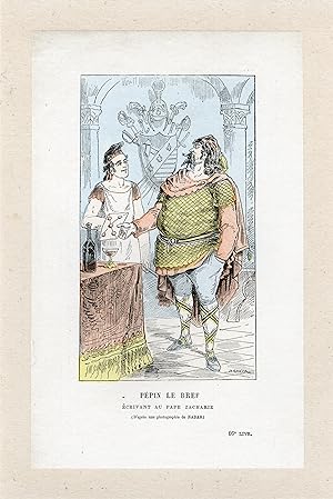 "PÉPIN LE BREF par DRANER" Caricature originale entoilée 1872