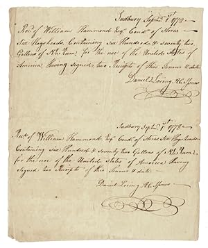 Manuscript receipts and rosters for the transportation of rum during the Revolutionary War 1776-1782