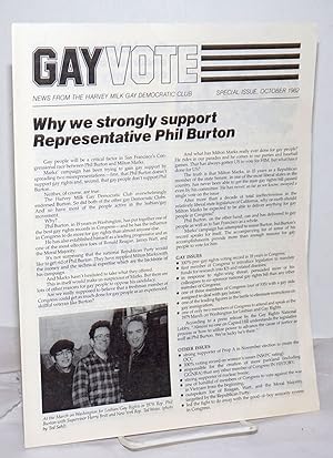 Seller image for Gay Vote: news from the Harvey Milk Gay Democratic Club; October 1982; Why We Strongly Support Representative Phil Burton for sale by Bolerium Books Inc.
