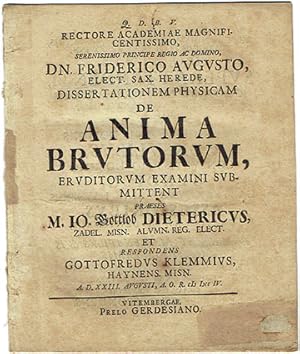 Immagine del venditore per Dissertatio physica de anima brutorum venduto da Kagerou Bunko (ABAJ, ILAB)