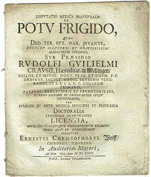 Disputatio medica de Potu Frigido, quam deo ter opt. max. juvante, indultu illustris et gratiosis...